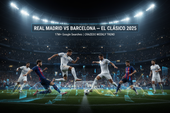 Real Madrid vs Barcelona El Clásico 2025 hero image with new-generation players and holographic data waves — Crazedo Weekly Trend