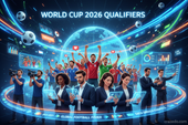 World Cup 2026 draw global search surge visualization showing fans, teams, and data analytics around a digital football globe